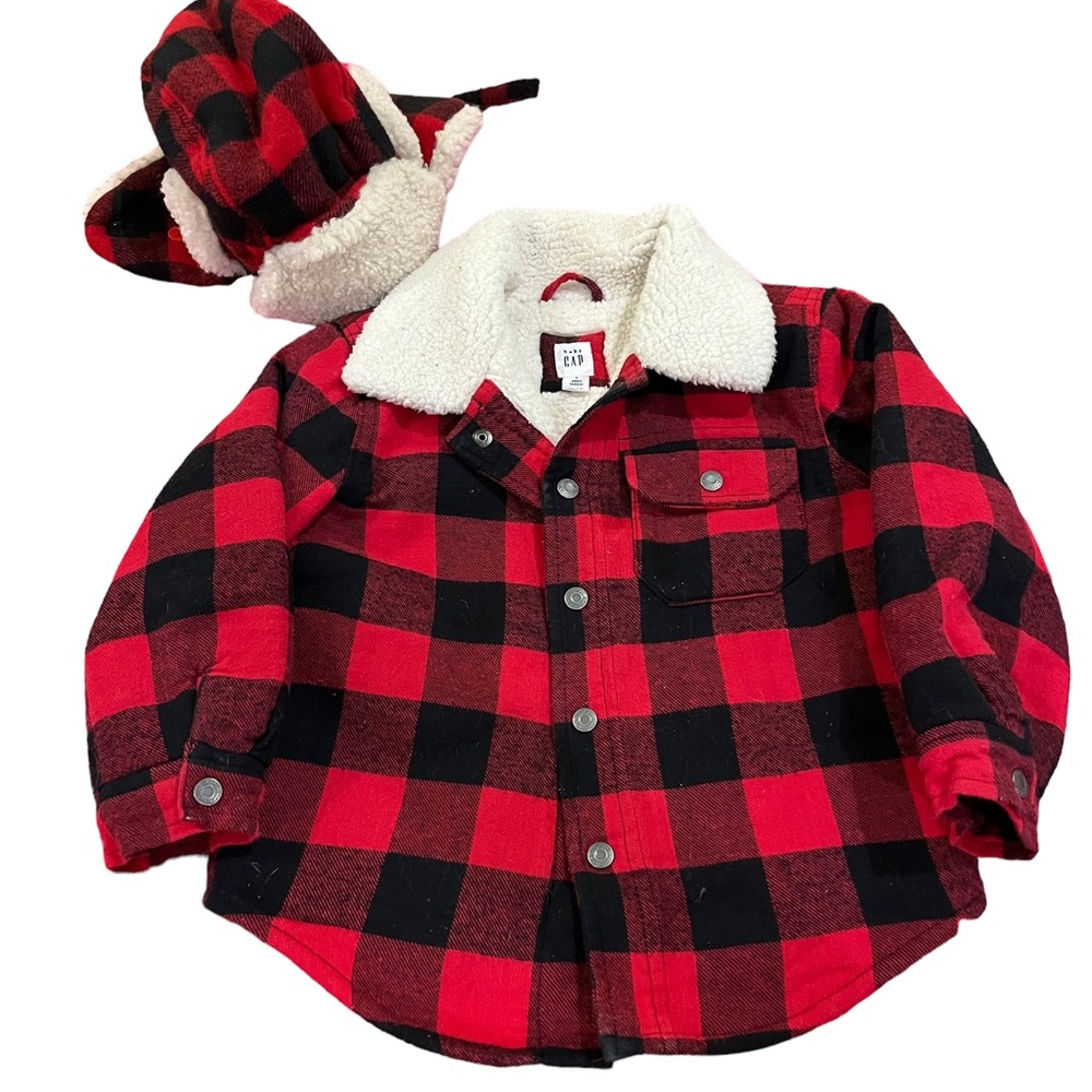 GAP 3T Flannel & Sherpa Jacket & Hat
